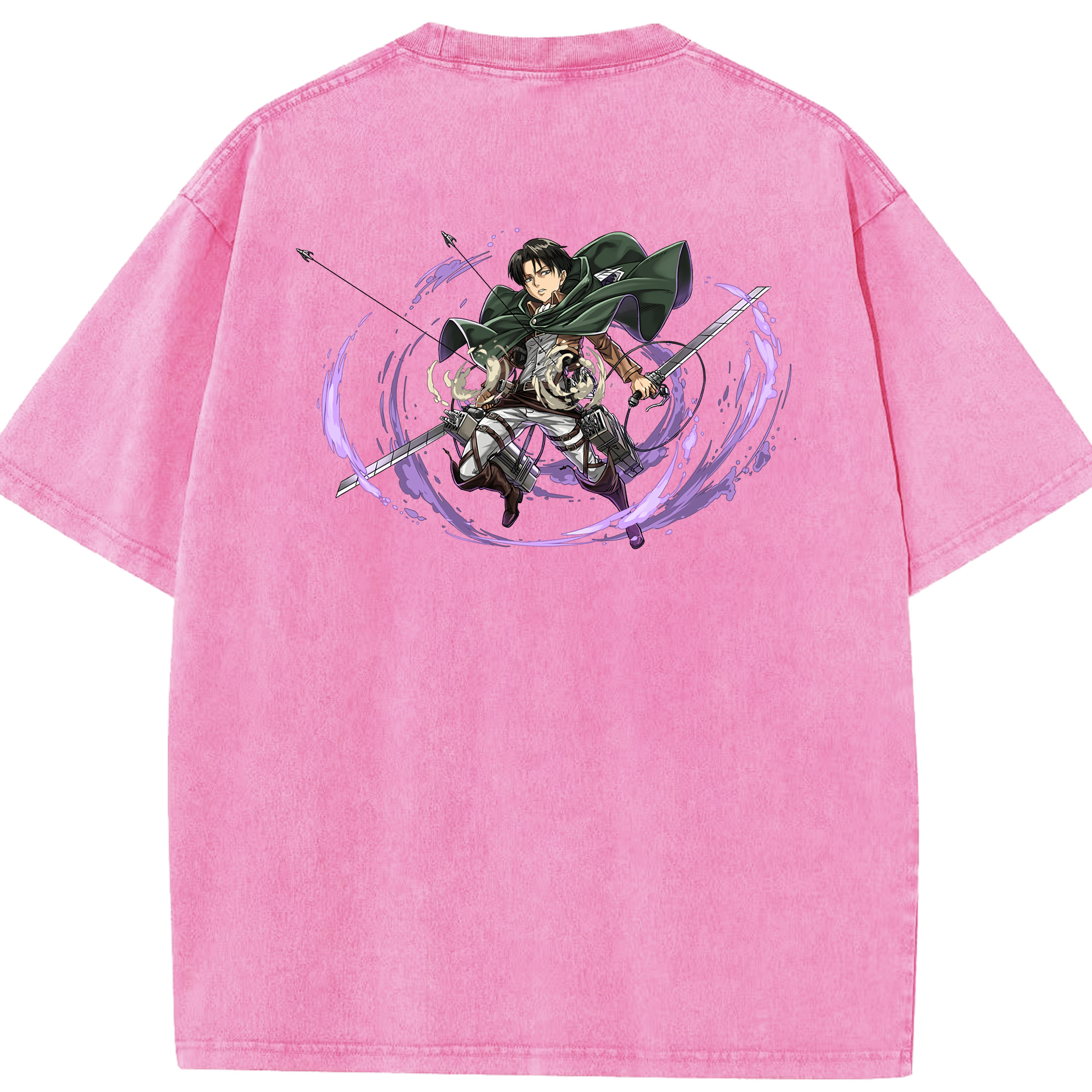 （画像用） 進撃の巨人 リヴァイ·アッカーマン Attack on Titan Levi Ackerman 綿100% ヴィンテージ風 半袖Tシャツ（背面プリント）
